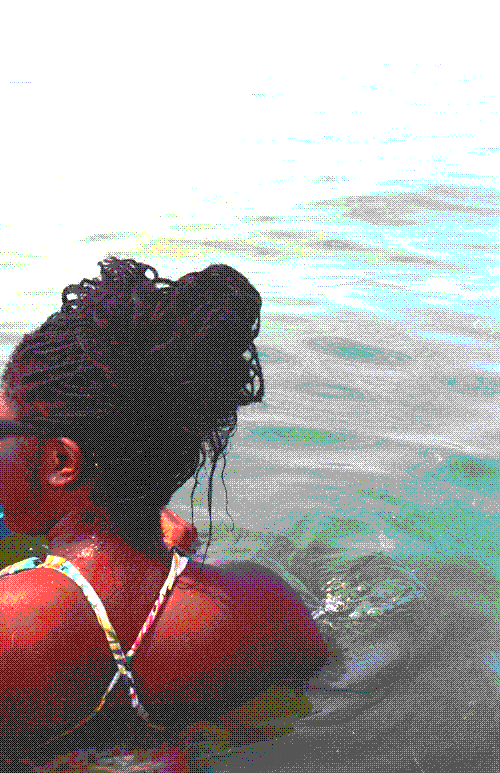 Christelle in Lake Erie facing away