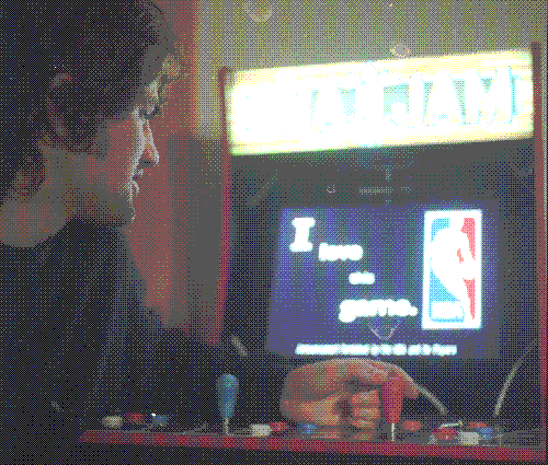 Jake of MJ Lenderman facing a NBA arcade game